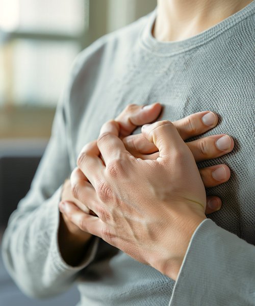 Мужчина держится руками за сердце