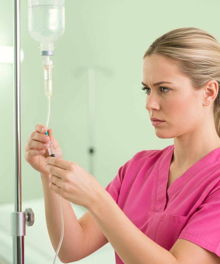 Врач подготавливает капельницу